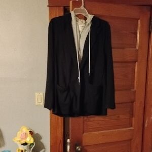 Gorgeous Black Blazer With A Grey Zip Up Hoodie Attached , Not Detachable